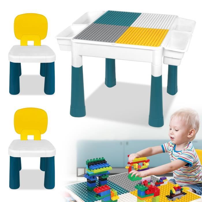 LARS360 Table de jeu 6 en 1 pour enfant avec chaise, table d'activité avec boîte de rangement (avec blocs)