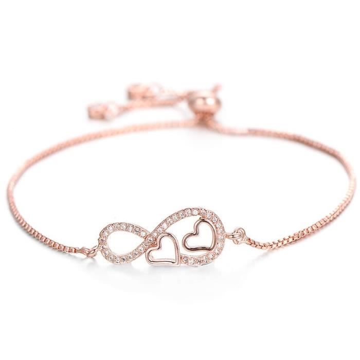 Bracelet Femme Infini et Coeur Premium V2 Couleur Or Rose