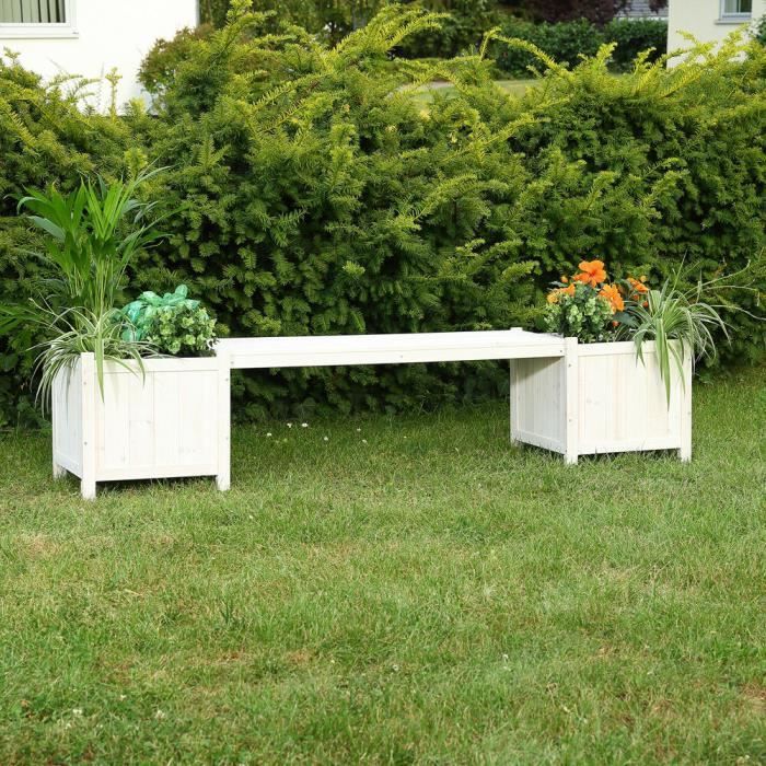 Banc de Jardin en Bois Massif Avec 2 Jardinières Bac à Fleurs 180x40x40cm (LxPxH) Assise : 103x40cm Jardinière : 40x40x40cm
