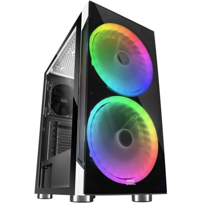 Mars Gaming MC9, Boîtier ATX, Panneau Latéral+Frontal, 2xVentilateur ARGB, Blanc