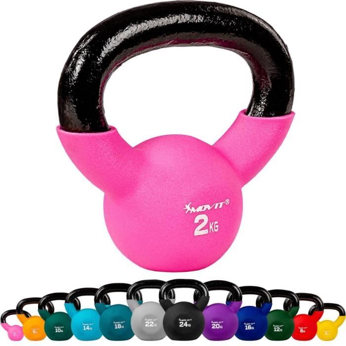 MOVIT Kettlebell 2kg rose en fonte néoprène