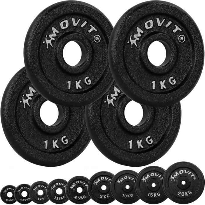 MOVIT Lot de 4 disques en fonte de 1 kg - 4 KG - NOIR