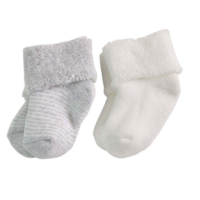 Chaussettes bébé en coton éponge bouclette biologique lot de 2 paires rayées Gris 0 3 mois