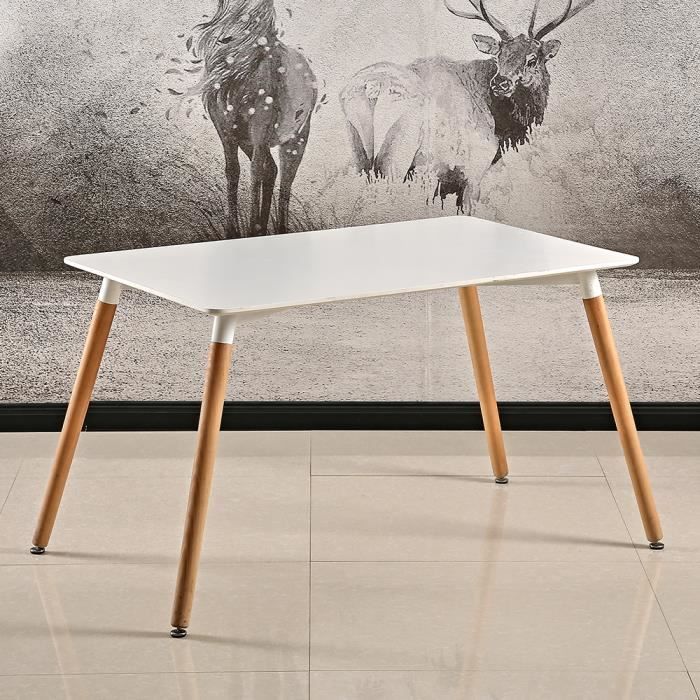 Table Salle à Manger Scandinave OOBEST Design Bois pour 4 a 6 Personnes Blanche 120x60x75cm Pieds