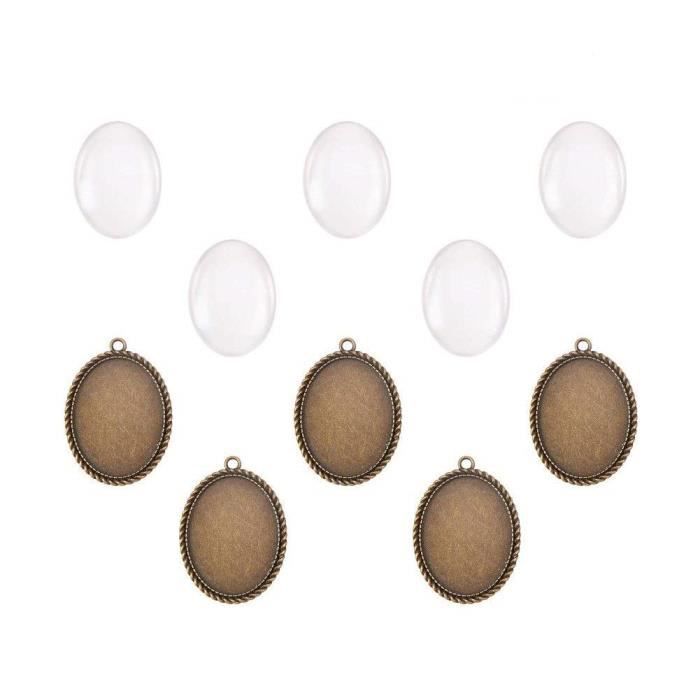 PandaHall - Lot De 5 Kits Supports Cabochon Pendentif Ovale en Metal Couleur Bronze Antique + Cabochons Ovales Verre pour DIY Bijoux