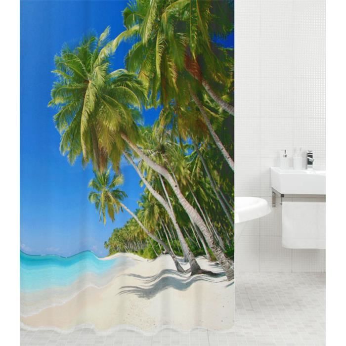Rideau de douche Caraïbes 180 x 180 cm - de haute qualité - 12 anneaux inclus - imperméable - effet anti-moisissures