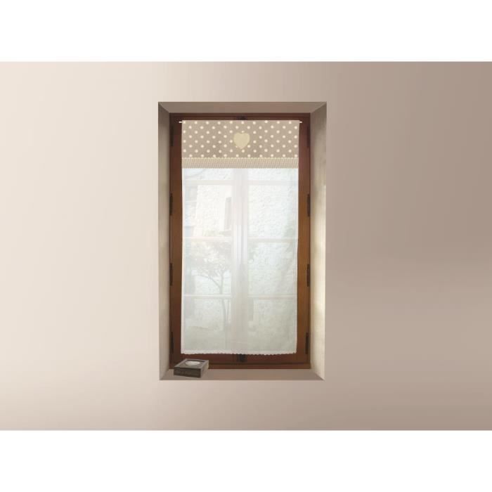 Brise bise brodé en coton 60x120 cm PASSION naturel, par Soleil d'ocre. Brise-bise style maison de famille, campagne, classique