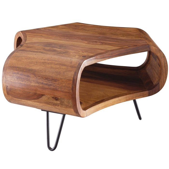 table basse en bois massif - espace rangement - cadre en métal - meuble design moderne - intérieur salon