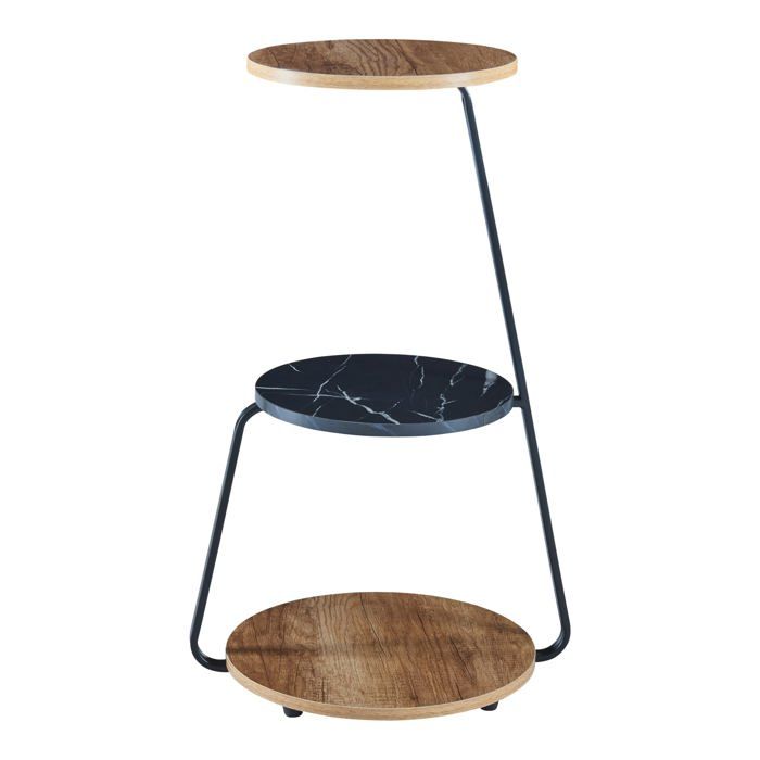 Table dappoint à 3 niveaux 74 x 46 x 37 cm effet noyer / marbre