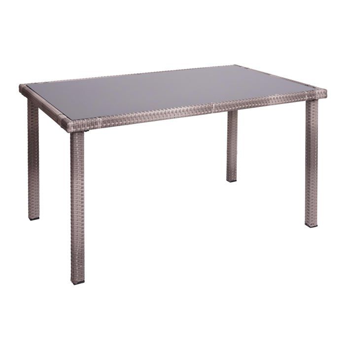 Table de jardin balcon 120x75cm en polyrotin gris brun 04_0005085