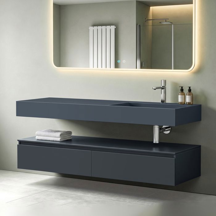 Mai & Mai Meuble de Salle de Bain Marron Ensemble de 2 Pièces Meuble avec Lavabo 150cm Meuble avec 2 Grands Tiroirs Mai & Mai Meuble de Salle de Bain Marron Ensemble de 2 Pièces Meuble avec Lavabo 150cm Meuble avec 2 Grands Tiroirs