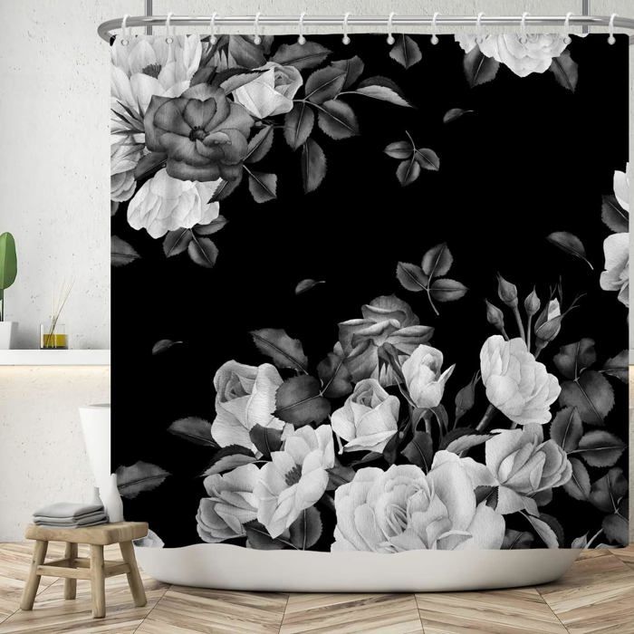 Rideaux De Douche 152x183cm Avec Crochets Plastique, Noël Les Pins