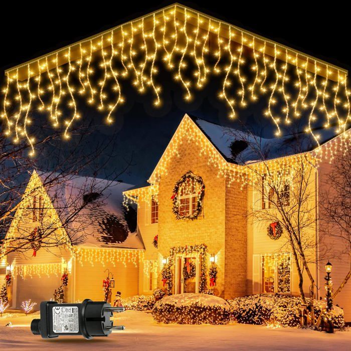 Rideau Lumineux Noel Exterieur5M200 LED Connectable Guirlande Lumineuse Exterieure8Mode Economie dénergie Guirlande-Blanc Chaud