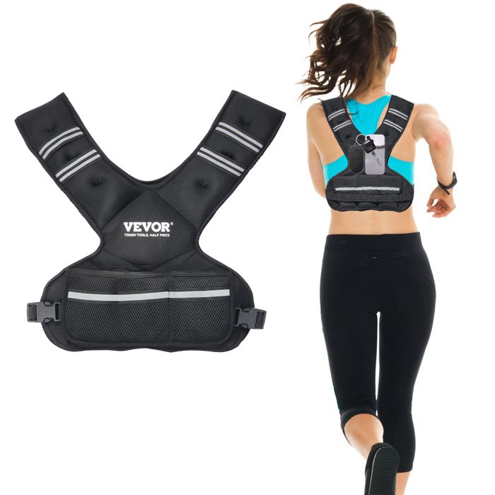 Gilet Lesté Réglable 9 à 14 5 kg-VEVOR-Veste de Poids avec 6 Packs de Poids-pour Musculation Course à Pied