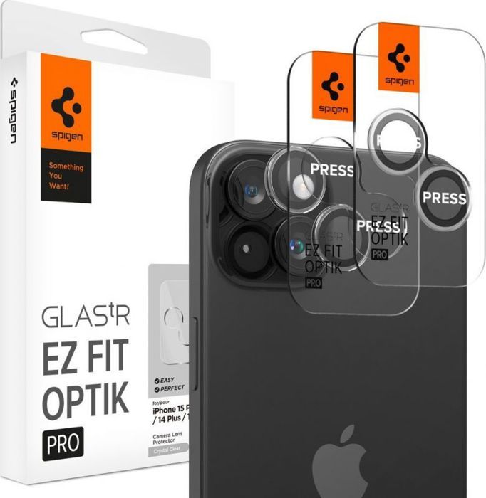 Verre trempé - Spigen - AGL06918 - Lot de 2 - Transparent - iPhone 15/15 Plus/14/14 Plus