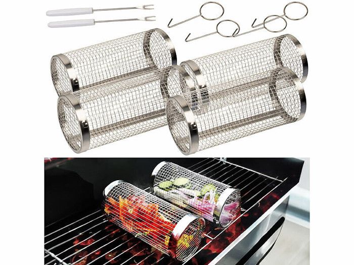 4 paniers de cuisson pour barbecue en acier inoxydable