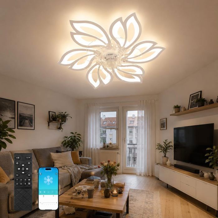 Ventilateur de plafond silencieux avec éclairage NETTLIFE - dimmable 6 vitesses télécommande et mode été/hiver pour chambre salon