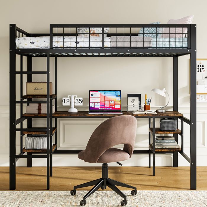 Lits Superposés En Fer 90x200cm Noir+bois - Avec Table Étagères Et Échelle 4 Niveaux Idéal Enfants&ados(Sans Matelas) Lits Superposés En Fer 90x200cm Noir+bois - Avec Table Étagères Et Échelle 4 Niveaux Idéal Enfants&ados(Sans Matelas)