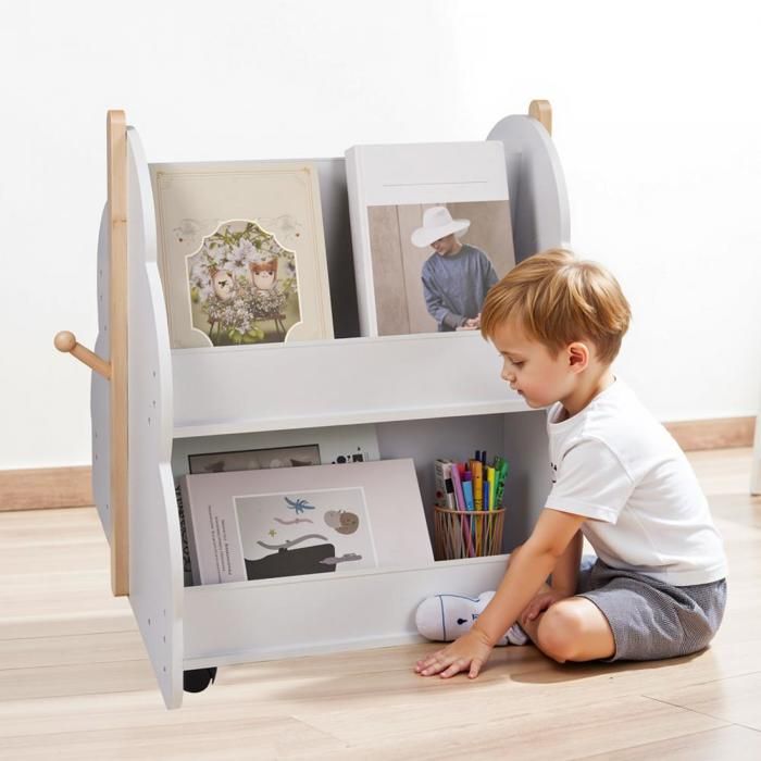 SUPFINE Bibliothèque enfant en bois - Étagère Livre à 2 étagères - forme nuage - Pour 1-5 ans - 50*54*61cm