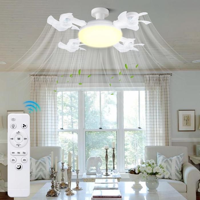 Ventilateur de Plafond avec Lumière et Télécommande 60W Lumière 3 Tons 3 Vitesses Réglables pour Salon Chambre Cuisine Culot E27 - Prumya