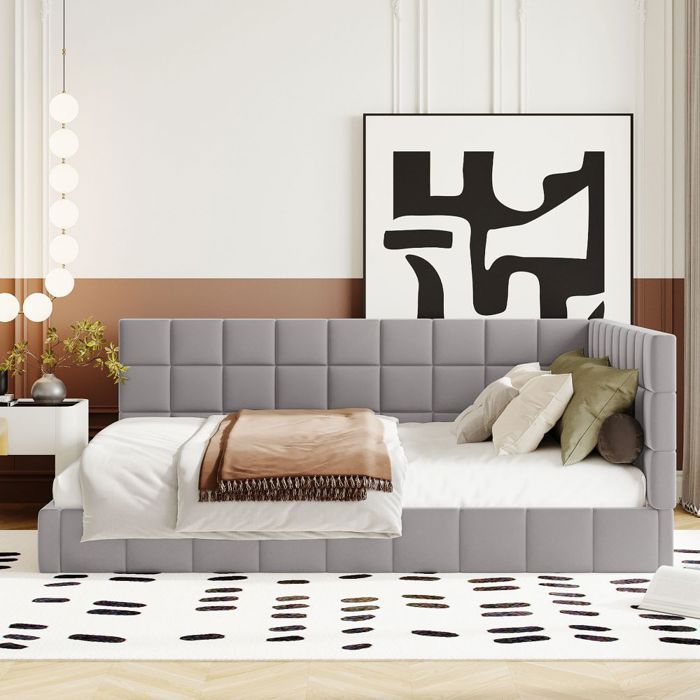 Lit Double Canapé-lit 140x200 gris velours - Lit multifonctionnel cadre à lattes - Dameublement (sans Matelas) Lit Double Canapé-lit 140x200 gris velours - Lit multifonctionnel cadre à lattes - Dameublement (sans Matelas)