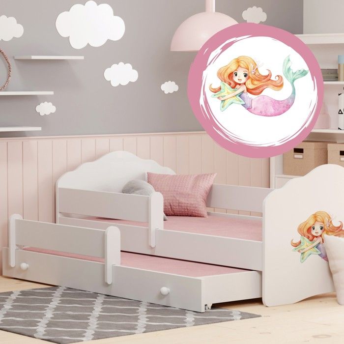 Lit gigogne double pour enfants FALA II 160x80 avec 2 matelas et 2 sommiers – avec motif Sirène