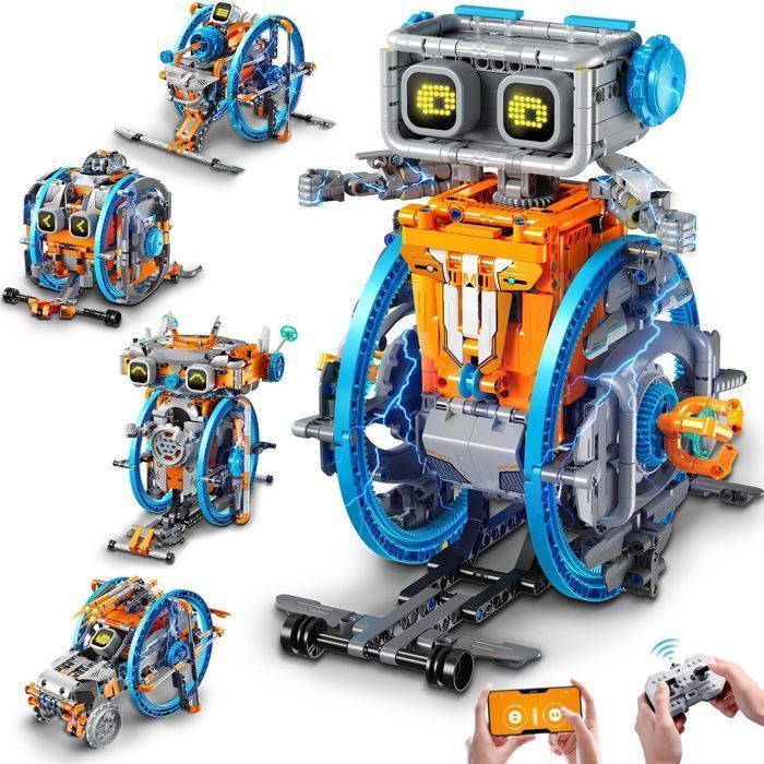 Robot Technic Enfants Jouet à Construire avec LED 5-en-1 Télécommandé