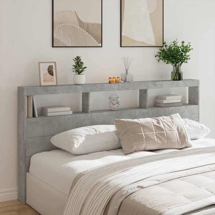 Armoire tête de lit - vidaXL - LED - Gris béton - 200x17x102 cm