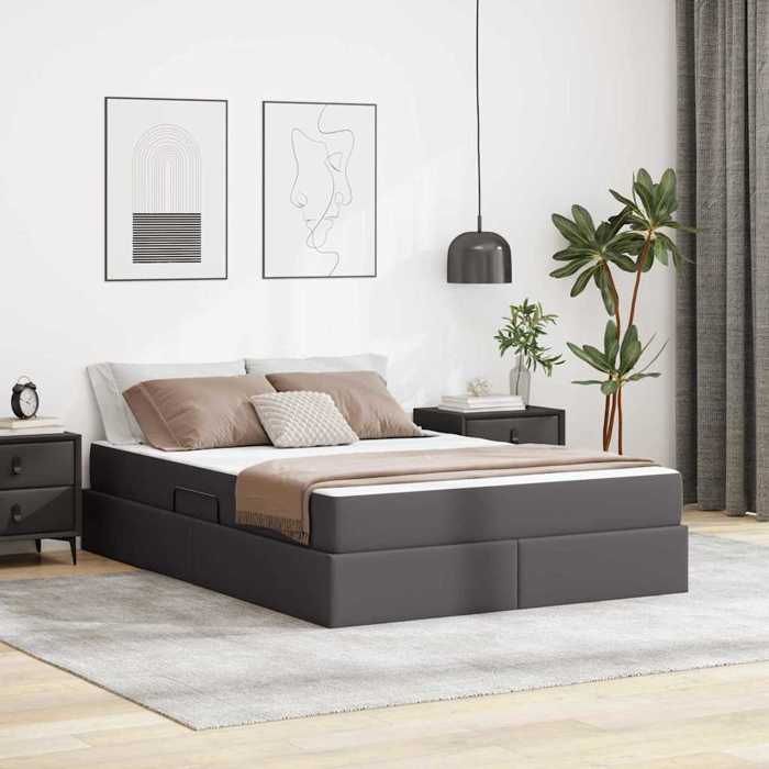 vidaXL Lit avec rangement et matelas avec matelas 2 pcs Gris Cuir 3399614