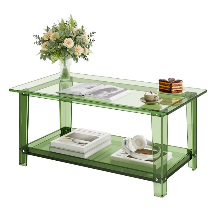 Table Basse en Acrylique-VEVOR-50 x 80 x 40 cm-2 Niveaux avec Étagère de Rangement-Bout de Canapé Rectangulaire Moderne