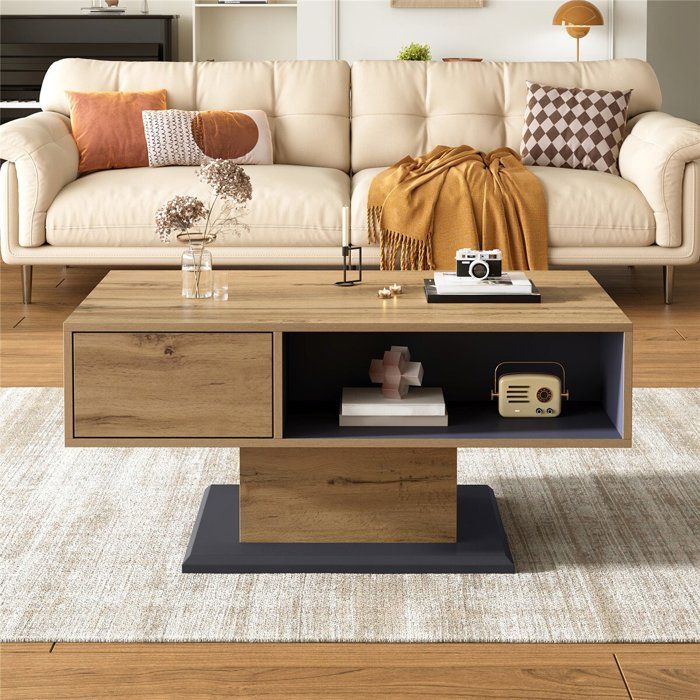 Table Basse Salon Bois Industrielle avec Rangement Double Face Table Basse Rectangulaire avec Compartiment 100x50x4650 cm Naturel