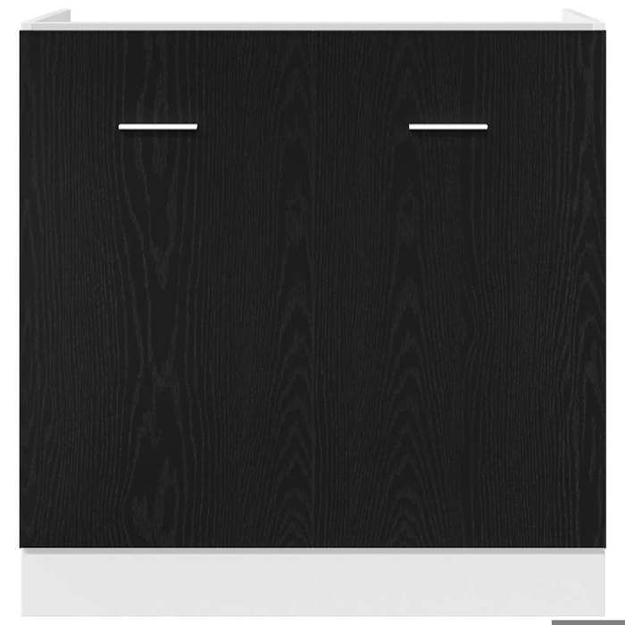 Moderne Cabinet de cuisine SWEETY Meuble Bas dÉvier Chêne Noir 80x46x81 5 cm Bois Ingénieré BB44