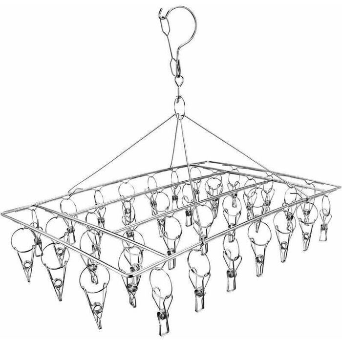 Étendoir à chaussettes - PZCC - 36 pinces - Acier inoxydable - Antirouille - Rotation 180° - 42x30 cm - Coupe-vent