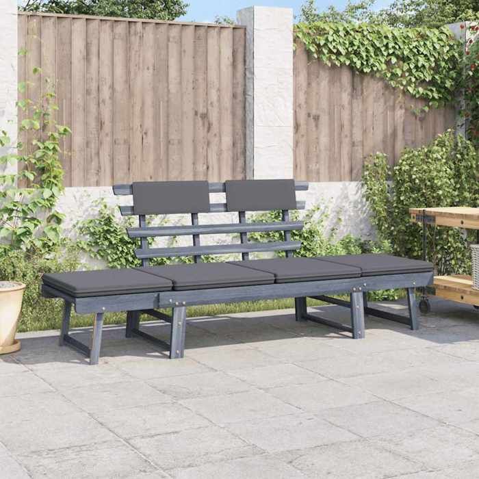 (Promo 2026)Banc de jardin - SHIELD - Meuble dextérieur - Banquette pour balcon avec coussins 2-en-1 190cm Gris Bois dacacia 5057
