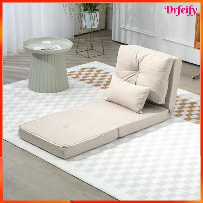 Chauffeuse convertible 1 place - AKOZON - 10390 - Dossier 5 positions - Matelas mousse 25 cm - Cadre métal beige