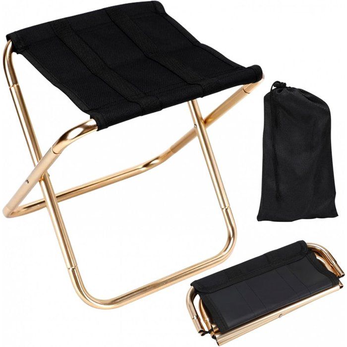 Mini tabouret pliant noir/or 22x25 5x28 cm avec sac camping plage pêche
