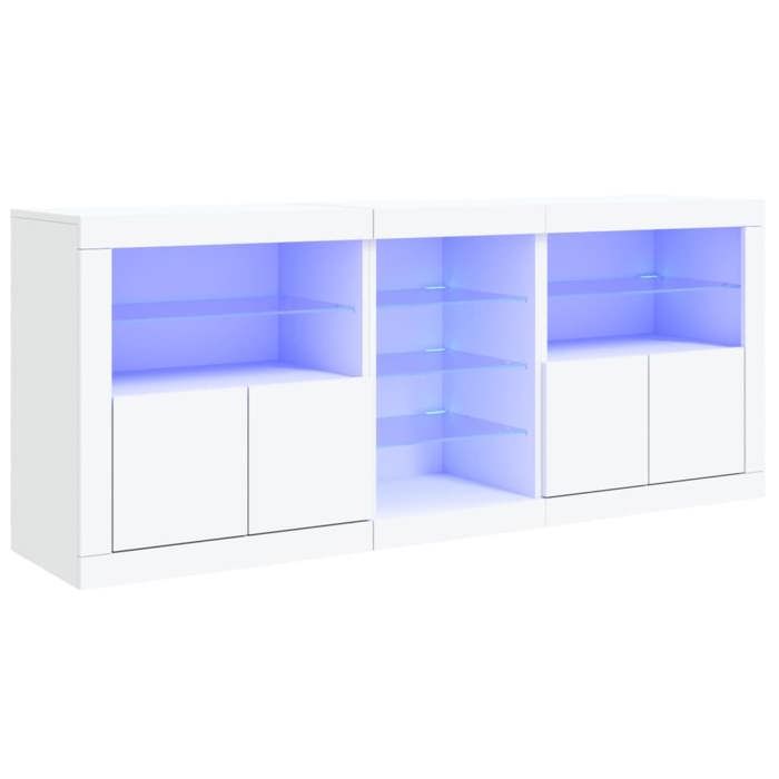 SALE 2026Buffet de cuisine stable - Placard Cabinet bahut Blanc - Buffet avec lumières LED blanc 162x37x67cm 58.23 Kg 750800