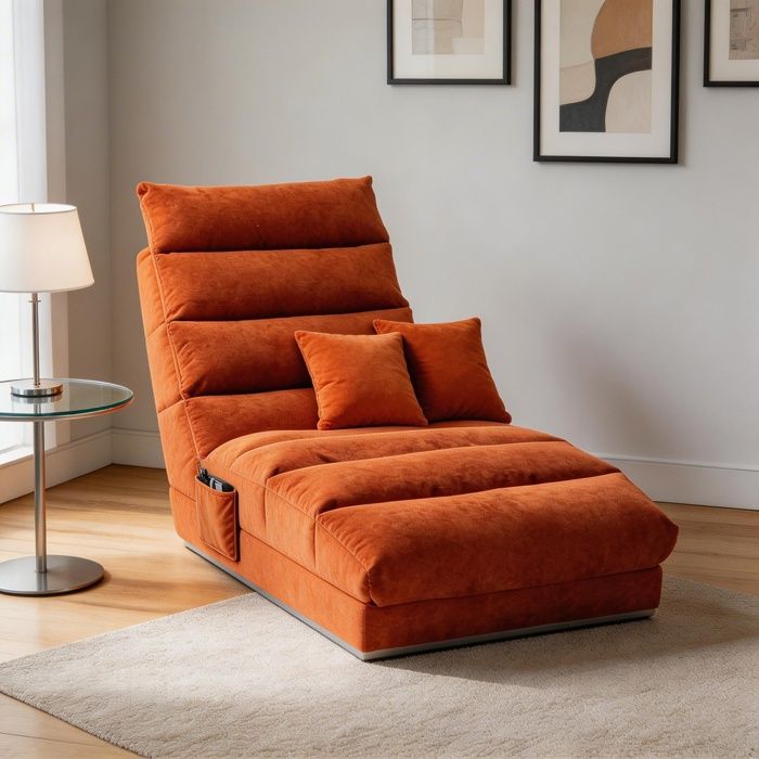 Fauteuil relax et massant - Fixe - Lin orange - Vibrations douces - Support corporel intégral