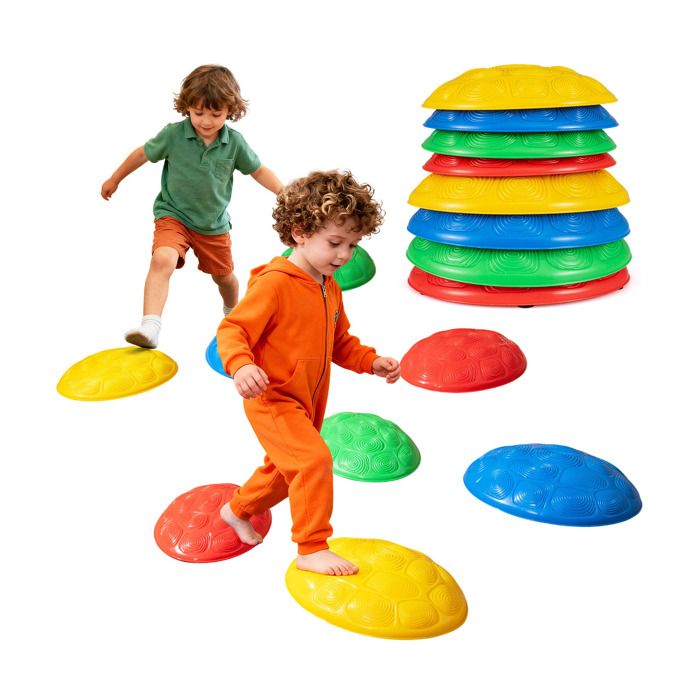 8 Pierres d’Équilibre Empilables COSTWAY Parcours Motricité Bébé Antidérapants Jeux Intérieur et Extérieur Thème du Tortue