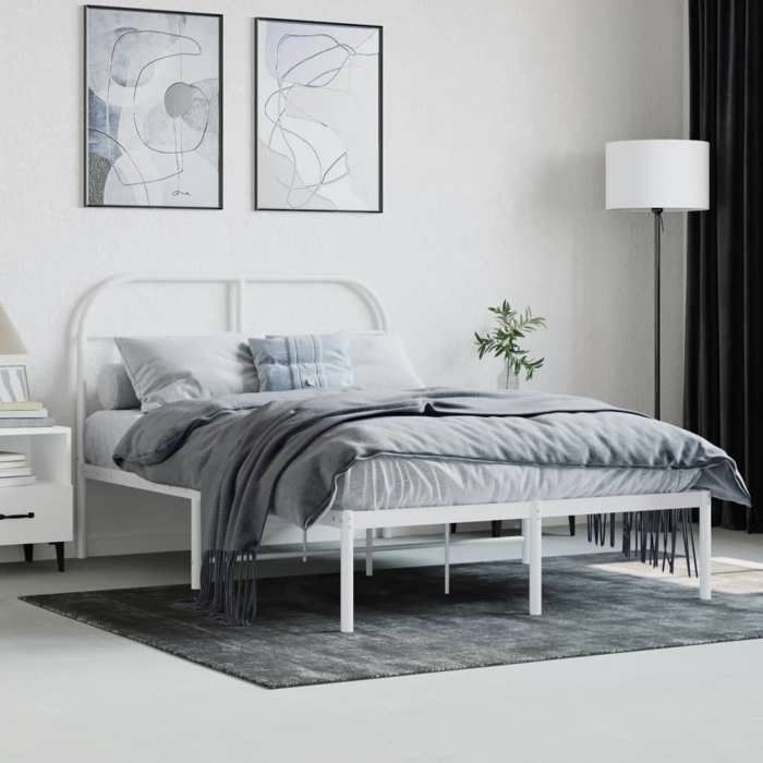 Lit 120x190 cm Lit simple VIDAXL Cadre de lit MODERNE métal sans matelas et tête de lit blanc L9509