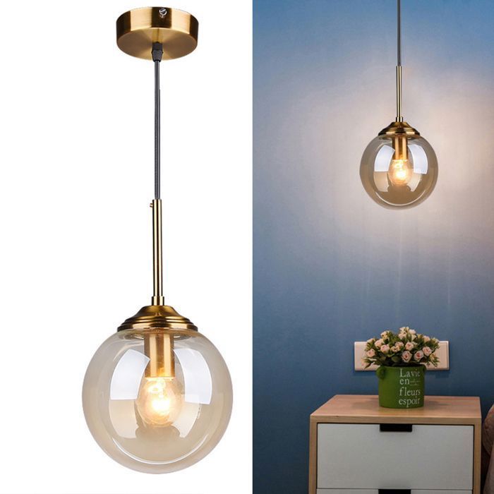 Globe en verre Loft rétro industriel Suspension 15cm Ambre lustre en grappe Lampe suspendue Fixation Raccords en laiton multicolore