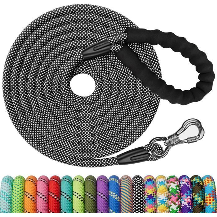 Longe de Dressage 3m-30m pour Chiens - Poignée Confort et Mousqueton Verrouillable - Robuste Toutes Tailles