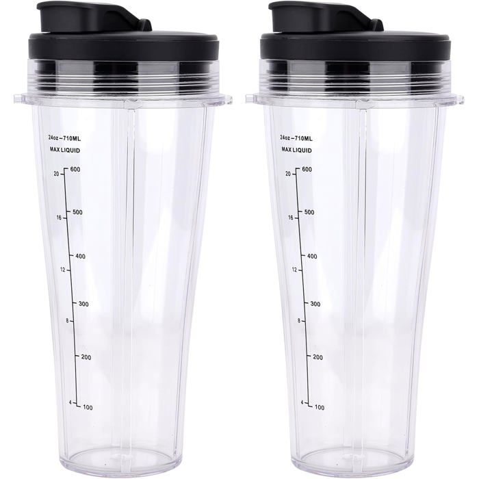 Lot De 2 Gobelets De Rechange Avec Couvercles Pour Mixeur Ninja 710Ml Blender Bol En Verre Pièces De Rechange De Tasse Pour Mixeu