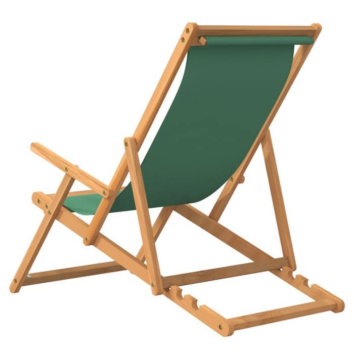1 PC Chaise de plage - pliable Bois de teck solide Vert CC15