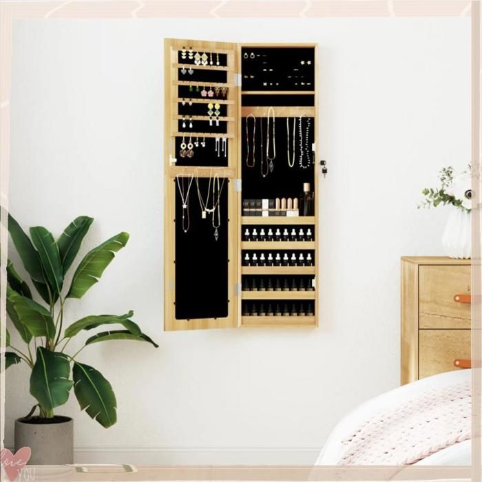 Armoire à bijoux avec miroir - VINGVO - 353216 - Miroir pleine longueur - Porte verrouillable (2 clés) - 30x85x106 cm