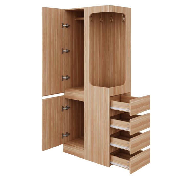 Armoire 70 x 40 x 170 cm avec tiroirs et compartiments de rangement espace armoire ouvert une porte couleur bois. Armoire 70 x 40 x 170 cm avec tiroirs et compartiments de rangement espace armoire ouvert une porte couleur bois.