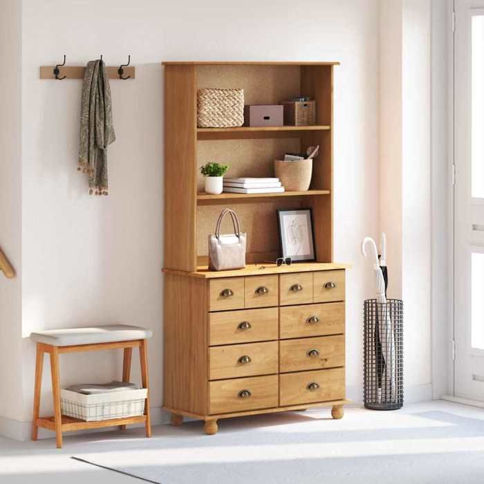 Marron Commode Salon CHIC Hutch ASKIM Cire de Miel 91x40x184 cm Bois de pin massif N17319