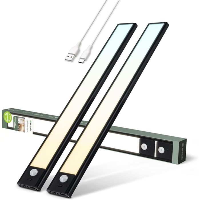 Lampe LED Rechargeable LED Cuisine Sous Meuble 2 x 40cm USB C 2200mAh 3 Températures de Couleur 2 pièce 40 cm N ECLAIRAGE DE MEUBLE