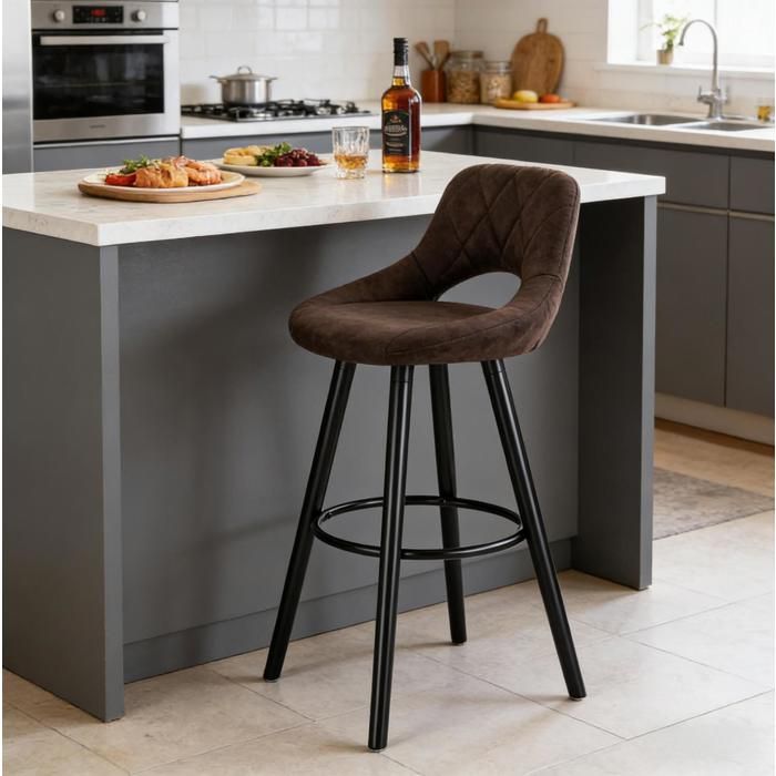Tabouret de bar avec dossier 42 x 45 x 80 cm tissu bois marron foncé repose-pieds à lunité