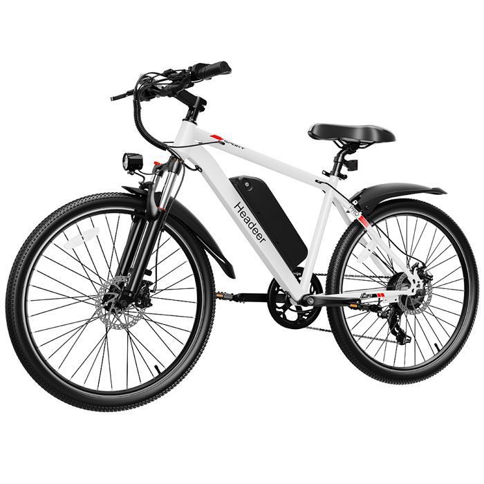 HEADEER BK1350 - Vélo électrique VTT - Moteur 500W - Batterie 48V 15Ah - Autonomie 100 KM - Shimano 7 vitesses - 26 Pouces - Blanc
